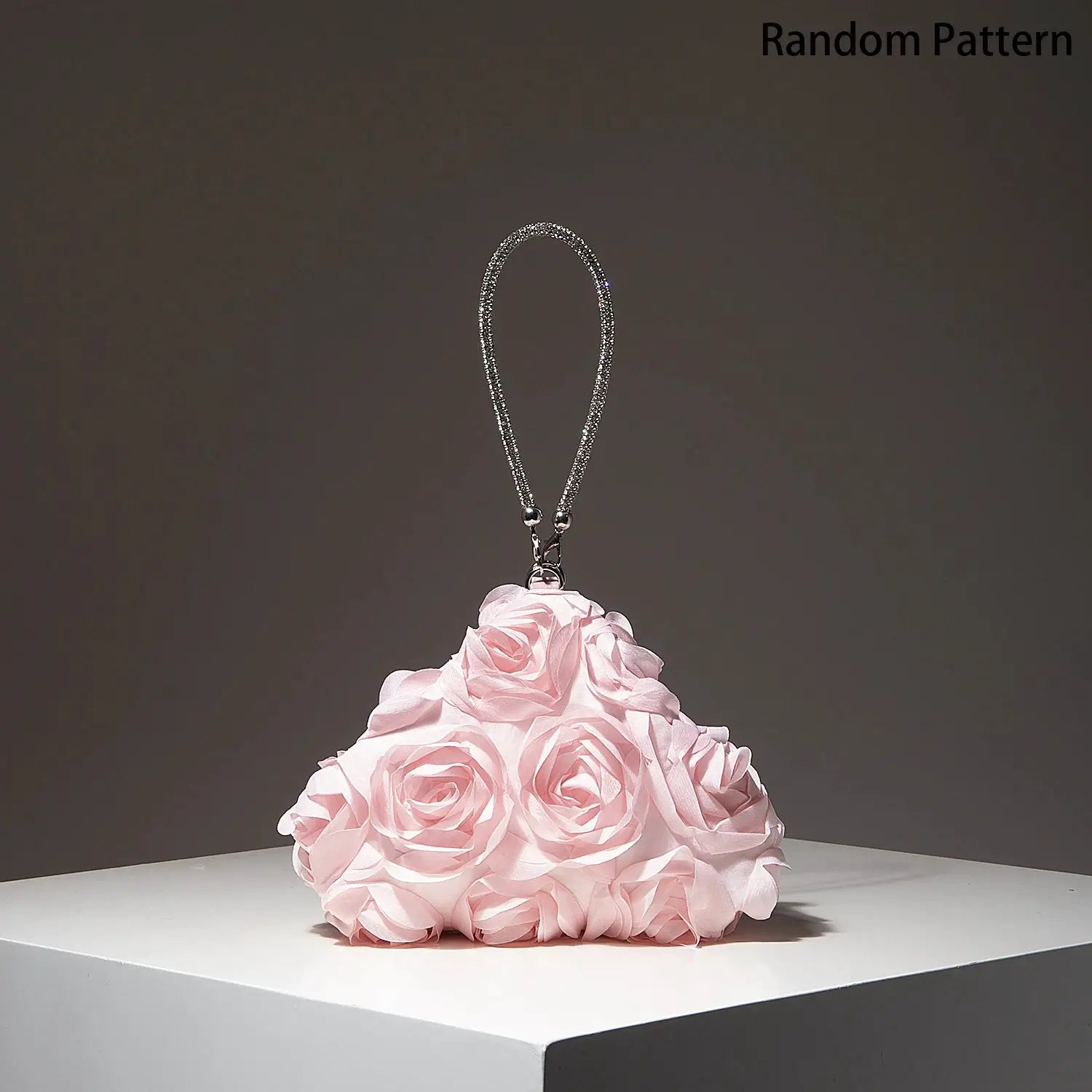 Mini purse floral pink with crystal strap; bridal bag, prom bag.