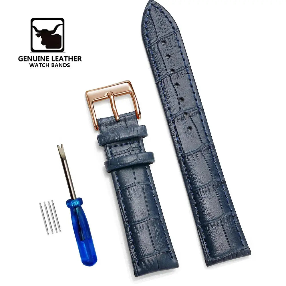 Simples Market blue genuine leather watch bands with rose-gold buckle, 2 straps and tool kit