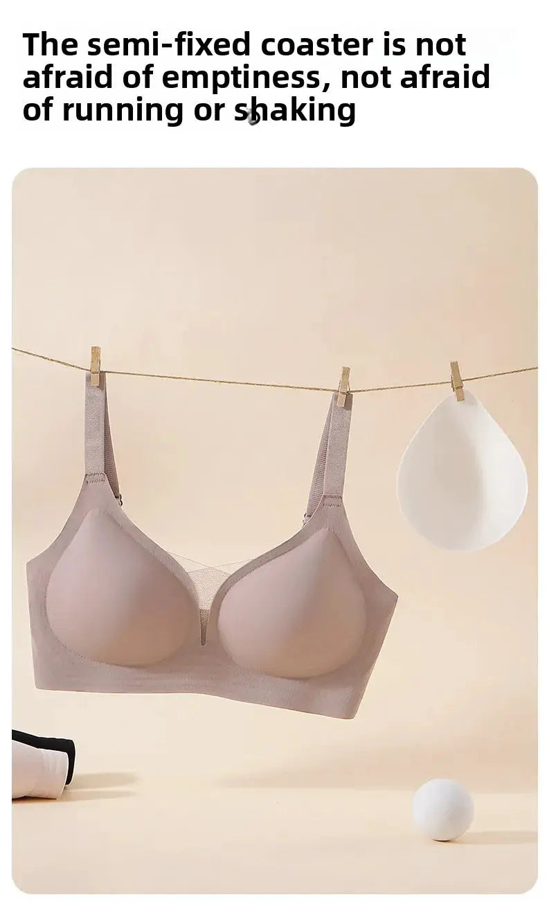 Plus-size seamless wireless push-up bra, beige nude, rear-hook design (S-XL)