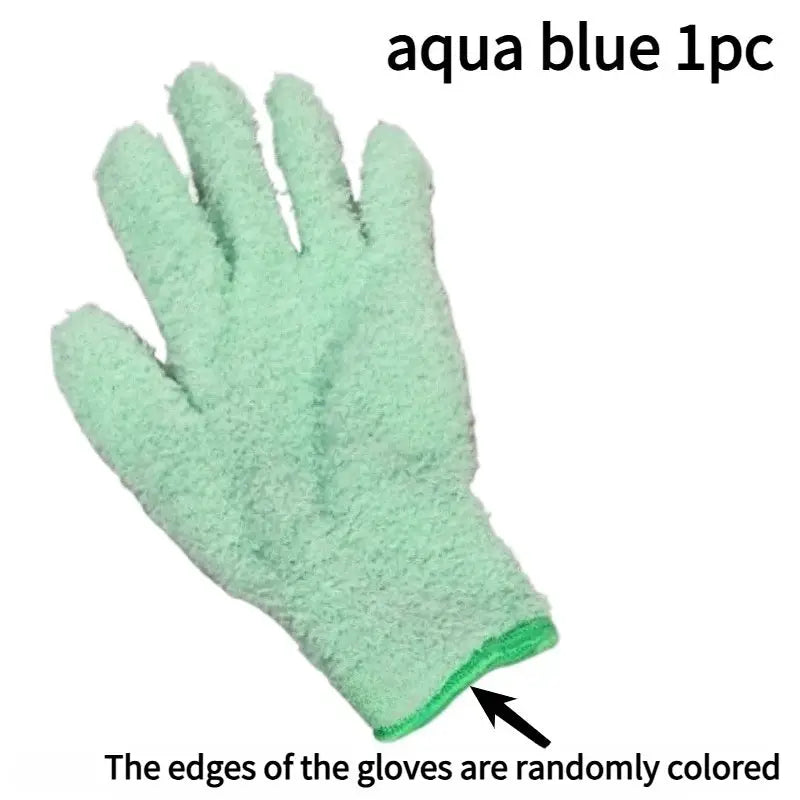 Microfiber dusting glove by Simples Market, aqua blue with green edge, stretchable and breathable