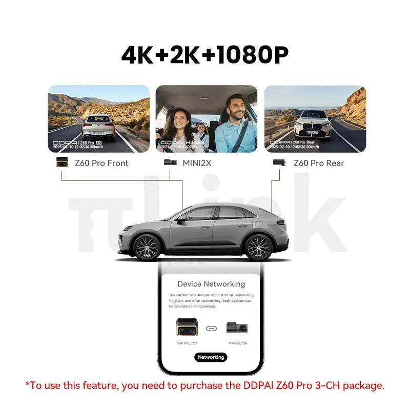 DDPAI Z60 Pro 4K dash cam system with 3 cameras front, MINI2X, rear, dual Sony sensors, GPS and Wi-Fi by Simples Market