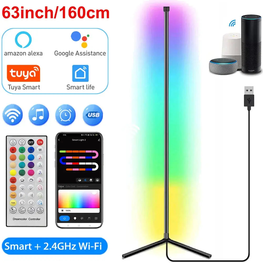 Simples Market 160cm Tuya Smart RGB Floor Lamp with dimmable LEDs, Alexa/Google control, remote