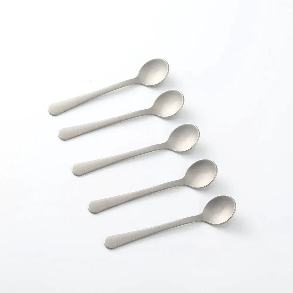 Mini titanium alloy dessert spoons, 5-piece silver camping coffee mixing set