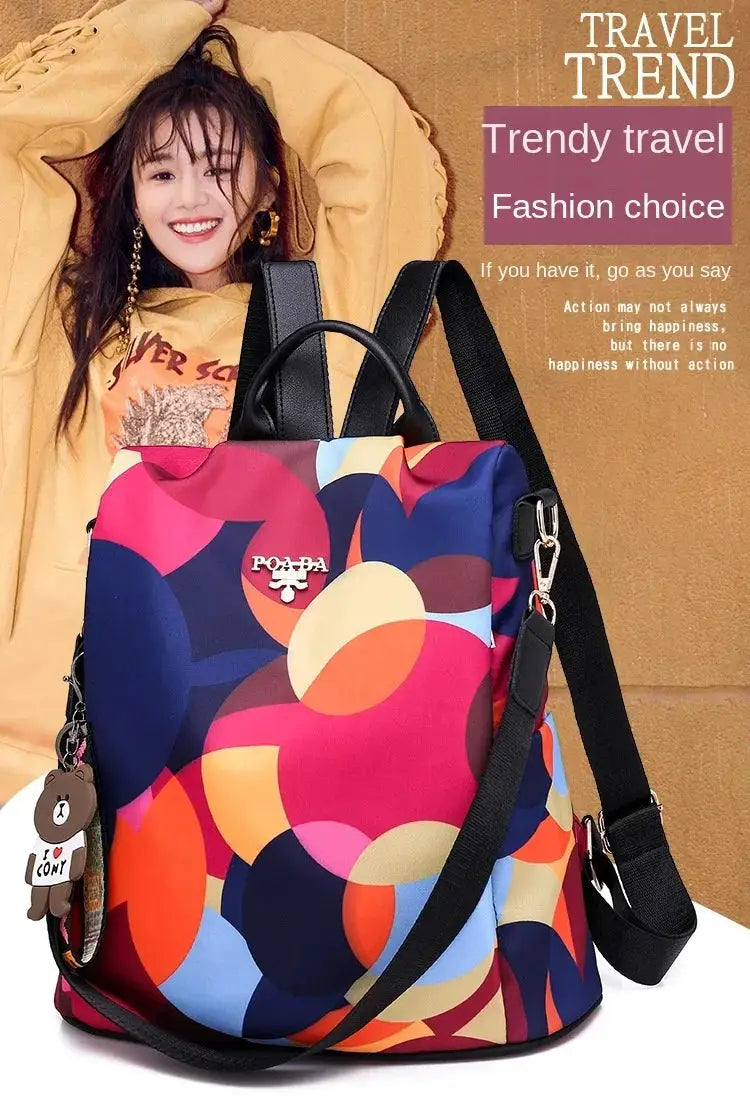 Women's backpack with colorful abstract print, Oxford cloth, waterproof, large-capacity travel bag