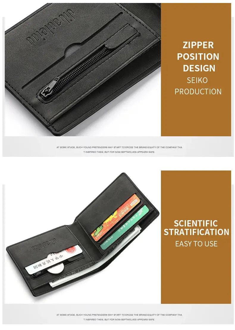 Simples Market 2025 men's wallet, black soft leather with zipper pocket and card slots, lightweight