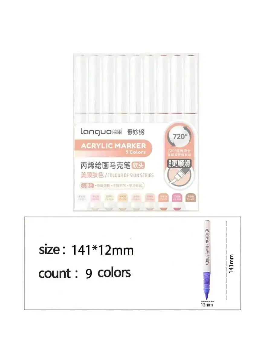 Simples Market 9-color acrylic marker pen set with soft brush tips for notebooks and journaling