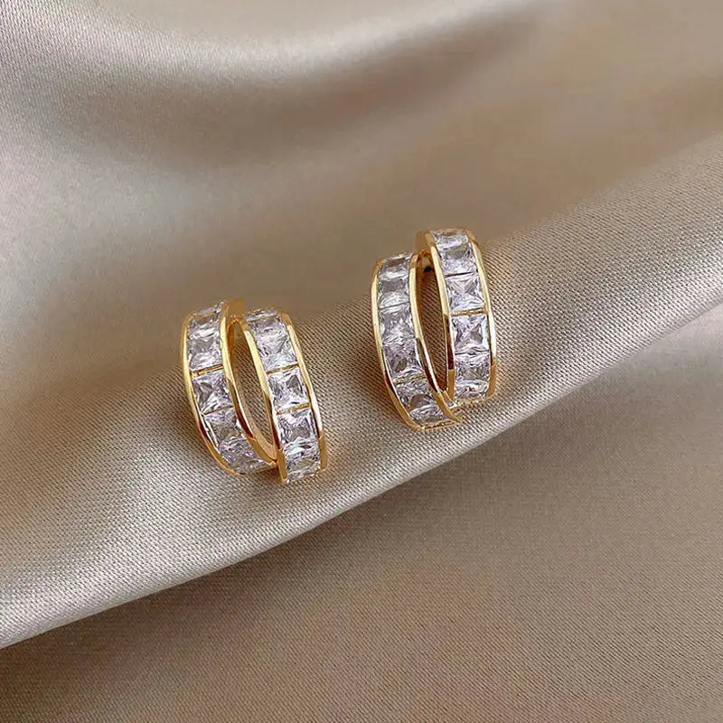 Women Stud Earrings Cubic Zirconia Cross Geometric Design Korean Fashion Jewelry Gift Wholesale