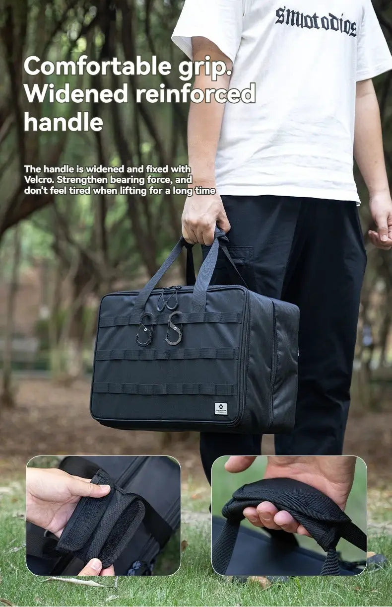 CAMPINGMOON BK-46 large capacity storage bag by Simples Market; black tactical nylon bag with reinforced wide handles