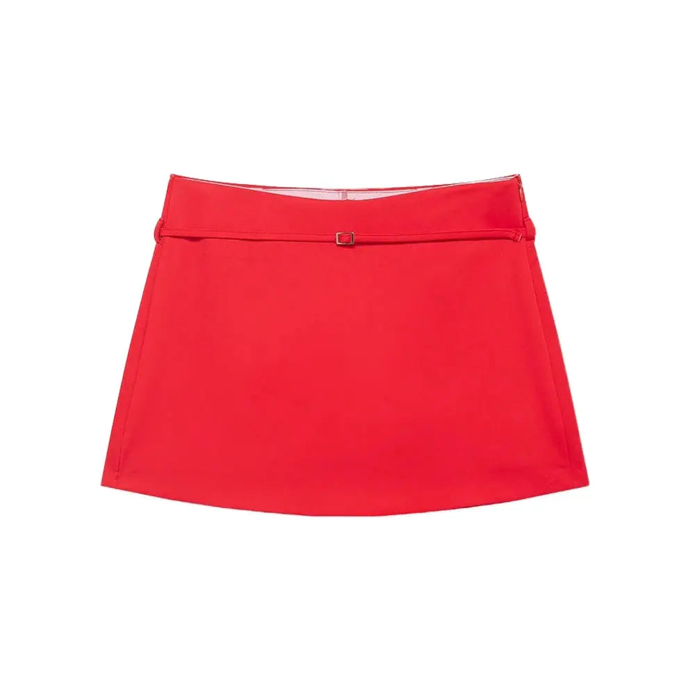 Simples Market women's red solid-color skort with belt and side zipper