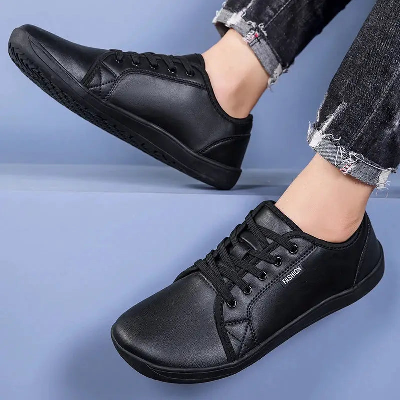 Barefoot shoes, wide version pair, Simples Market black walking sneakers with lightweight soft sole