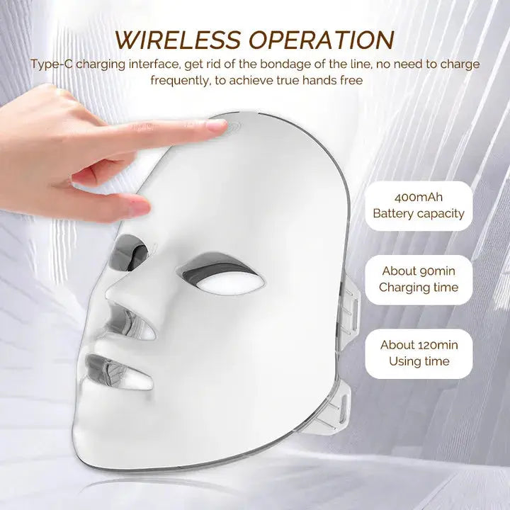 Rechargeable LED Facial Mask Seven Color Photon For Skin Rejuvenation