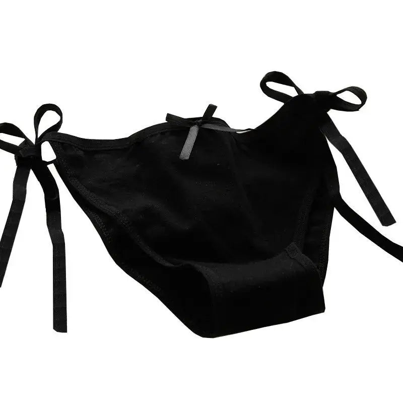 Alluring lace-up briefs with side ribbon ties and a front bow in black