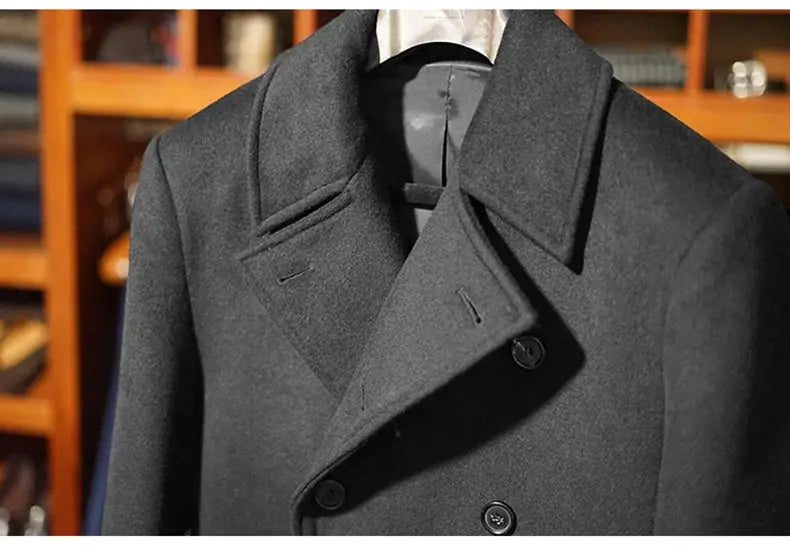 Mauroicardi men's wool-blend double-breasted overcoat, dark gray, Simples Market