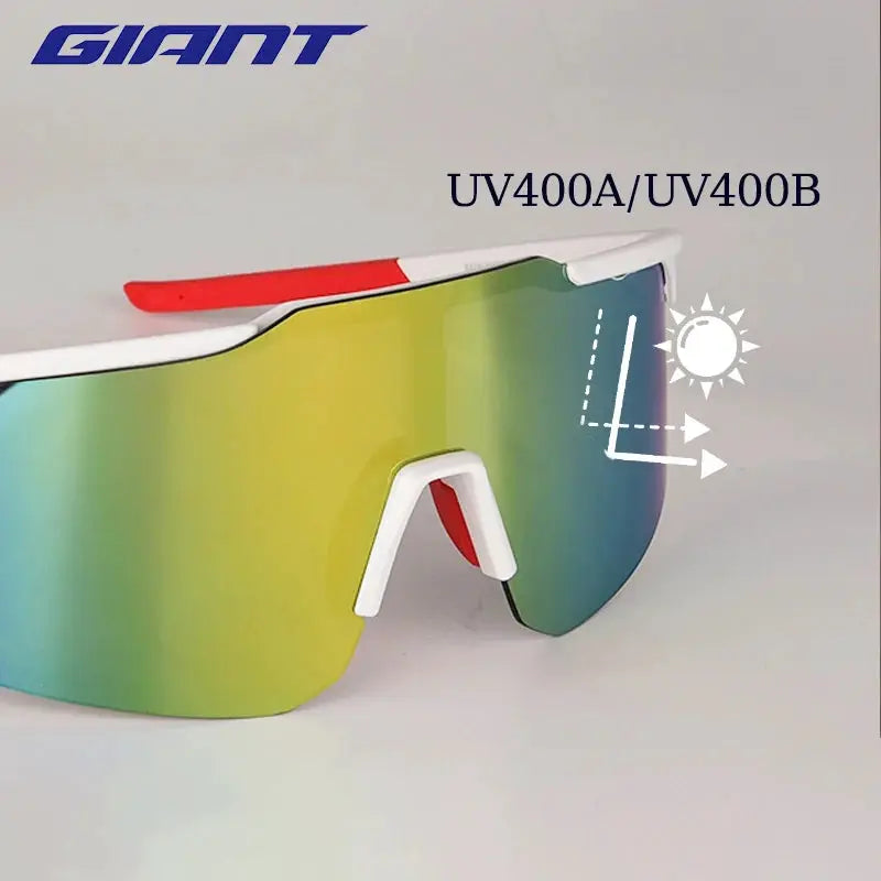 Giant cycling sunglasses with white frame and rainbow mirrored UV400 lenses