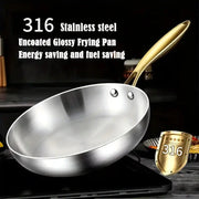 KEMORELA 316 Stainless Steel Frying Pan With Golden Handle Nonstick Wok Pan For Gas Stove Universal Cooking Pot