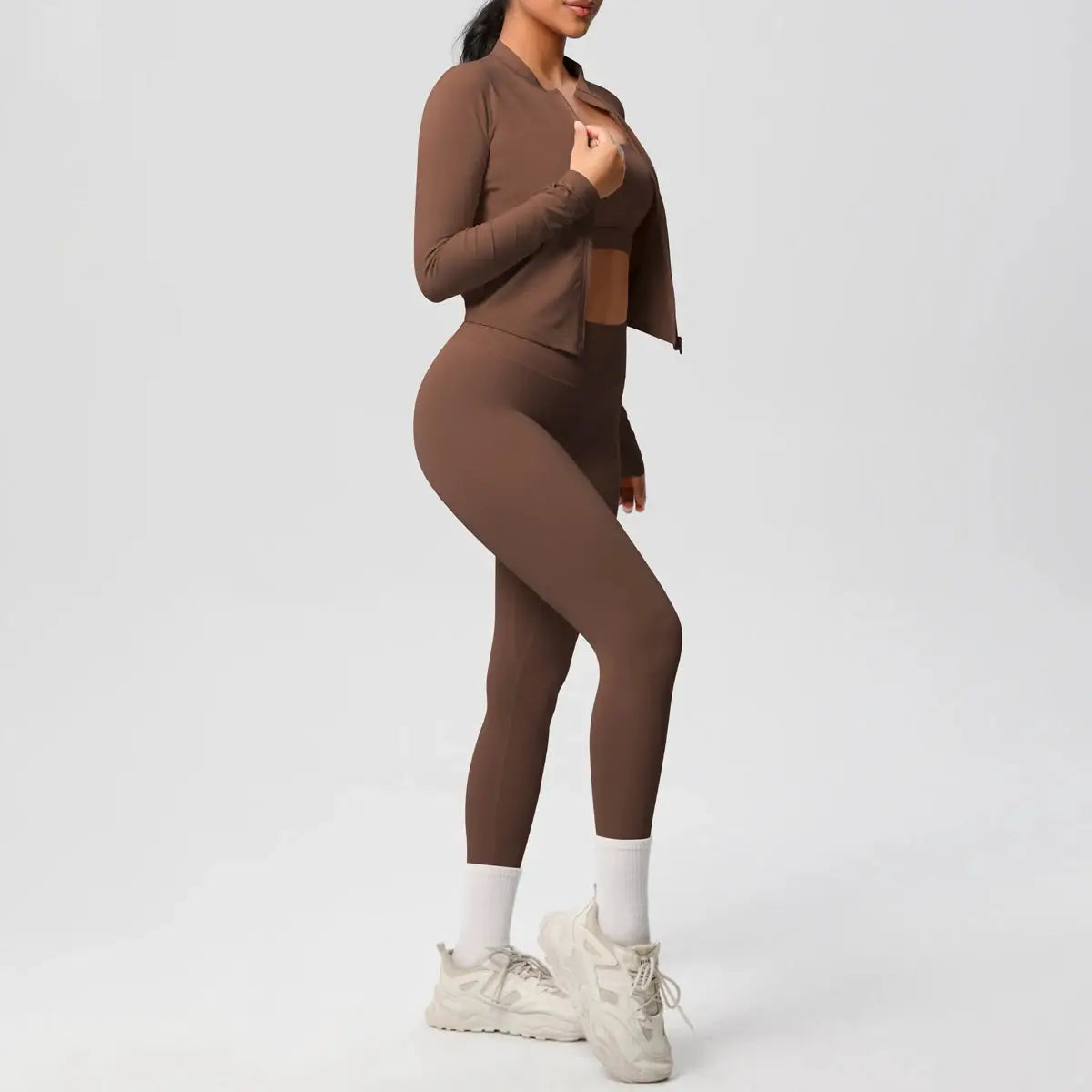 3 Piece Yoga Set for Women Sports Bra Zipper Jacket Leggings Gym Wear