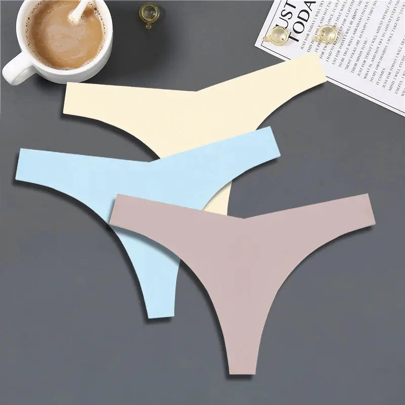 FINETOO ice silk seamless thongs; 4-color pack, V-waist low-rise, breathable G-string by Simples Market