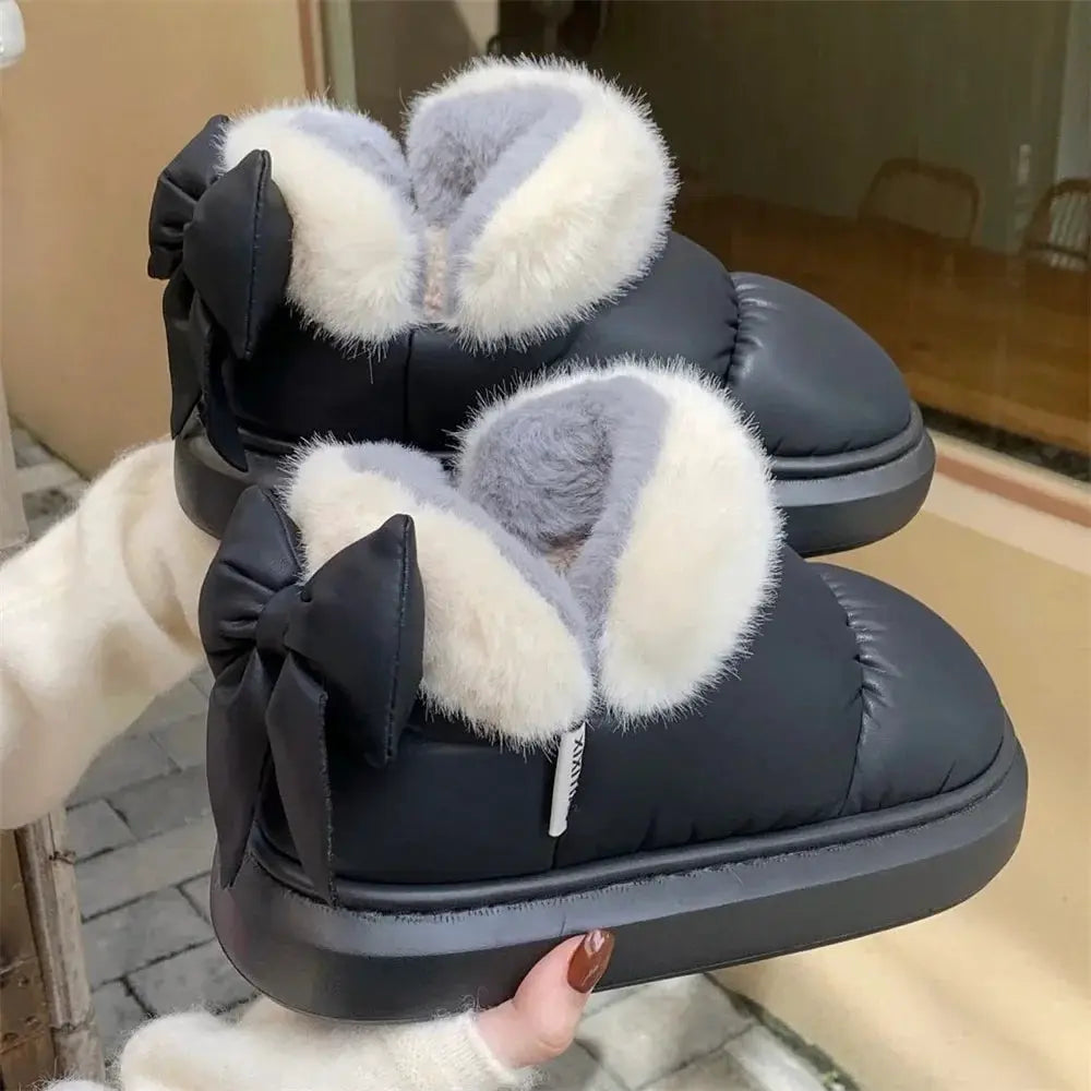 CozySnow Plush Bow Winter Ankle Boots For Women Waterproof Warmth And Cushioned Comfort For Snow Days