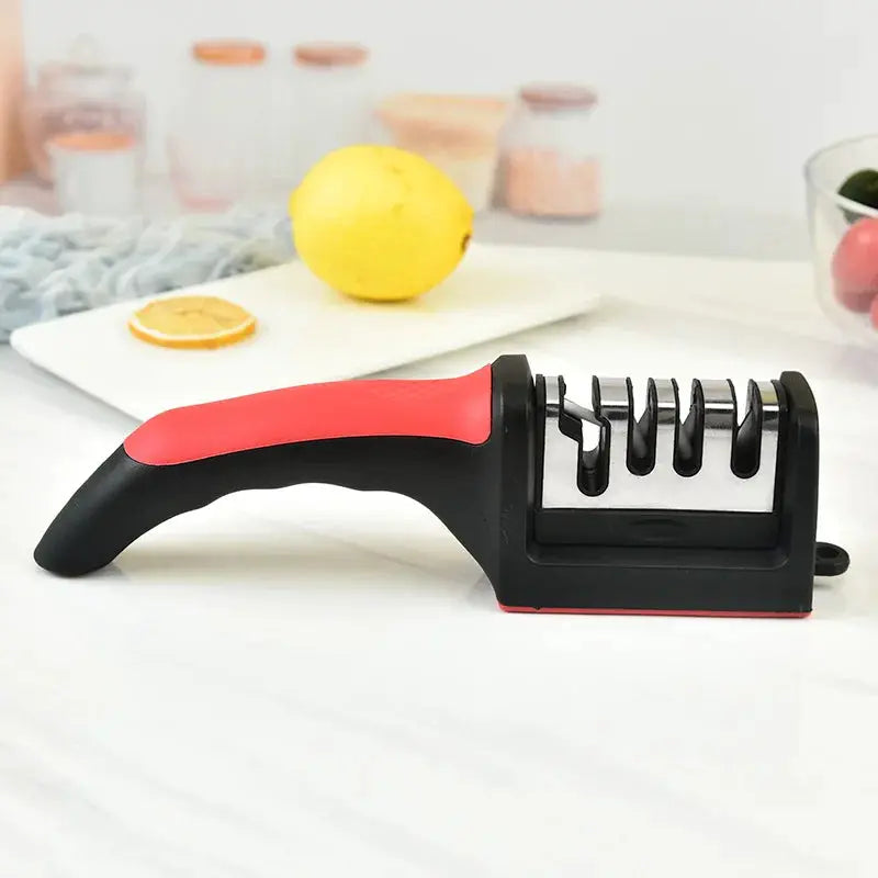 Kitchen 4 Segment Knife Sharpener Household Multi Functional Hand Held Three Purpose Black Sharpening Stone
