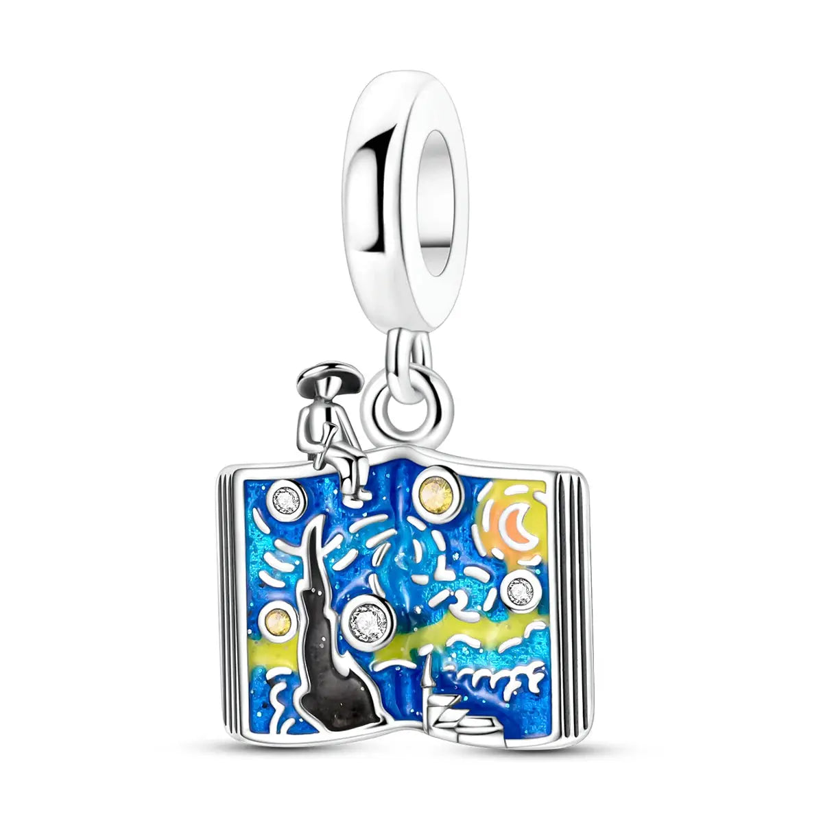 Van Gogh Starry Night charm in 925 silver with blue enamel for bracelet by Simples Market