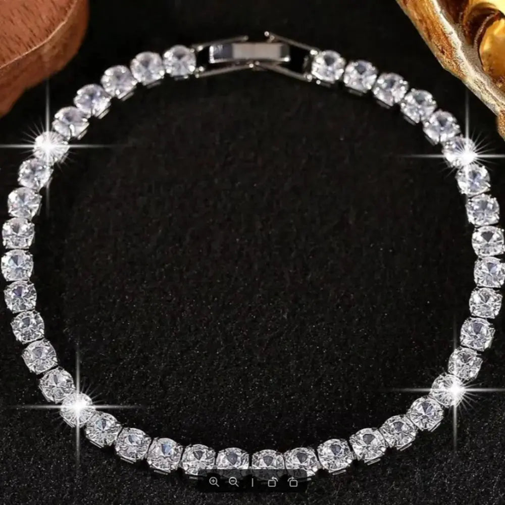Heart-encrusted crystal zircon bracelet with clear stones on silver-tone zinc alloy; unisex wedding jewelry