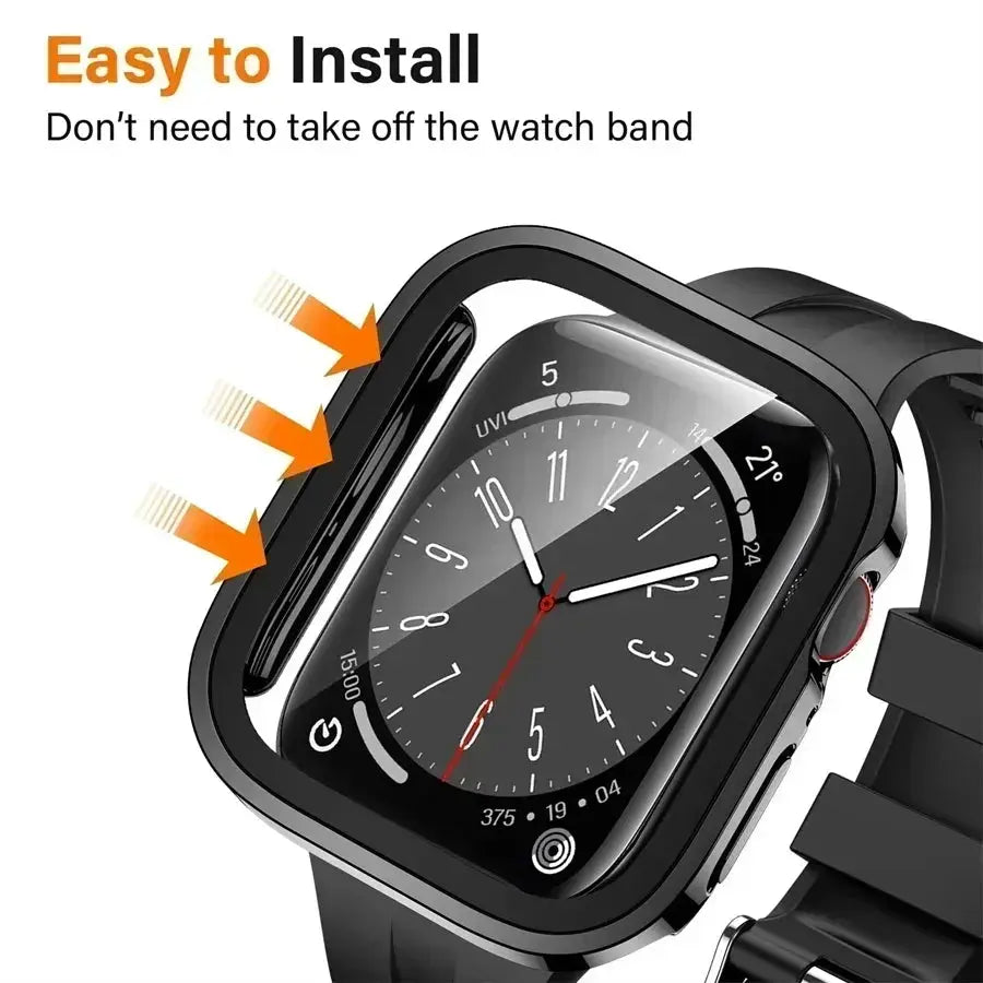 Screen protector for Apple Watch with tempered glass and black PC bumper for 40–46mm models by Simples Market