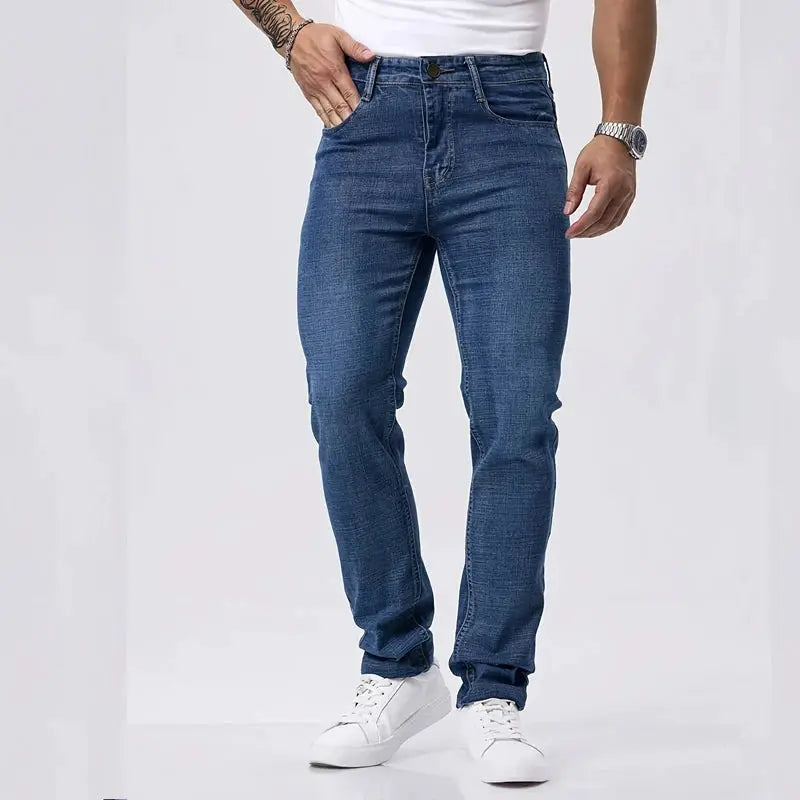 Men's blue denim jeans by Simples Market, straight-leg casual work trousers