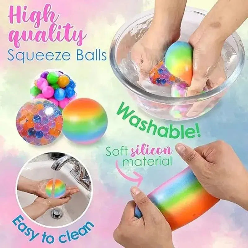 Six Pack Mini Squishy Stress Balls Rainbow Set EDC Toy Sensory Fidget Balls Stress Relief Durable Non Toxic