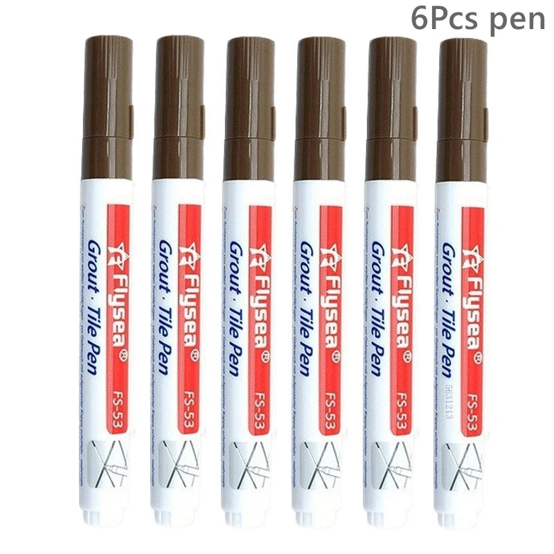 Grout tile pen 6-pack by Simples Market; white body, brown cap, waterproof seam marker for tiles and bathroom