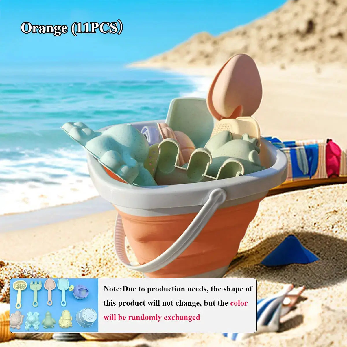 11 or 5 Piece Beach Sand Play Water Set With Folding Buckets for Kids Outdoor Sandbox Summer Toys