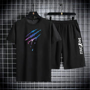 2025 Summer Thin Casual Quick Drying Two Piece Set  Men's set sports outdoor running Short Sleeve T shirt +Shorts Tracksuit Sets