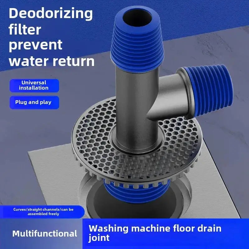 Simples Market universal washing machine floor drain 2-in-1 connector with blue hose adapters