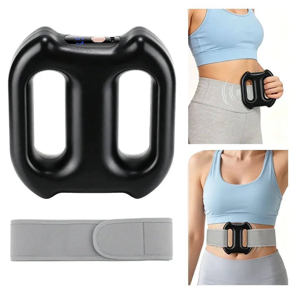 Simples Market portable vibration dual-ring fascia massager with belt, black device and gray waist strap