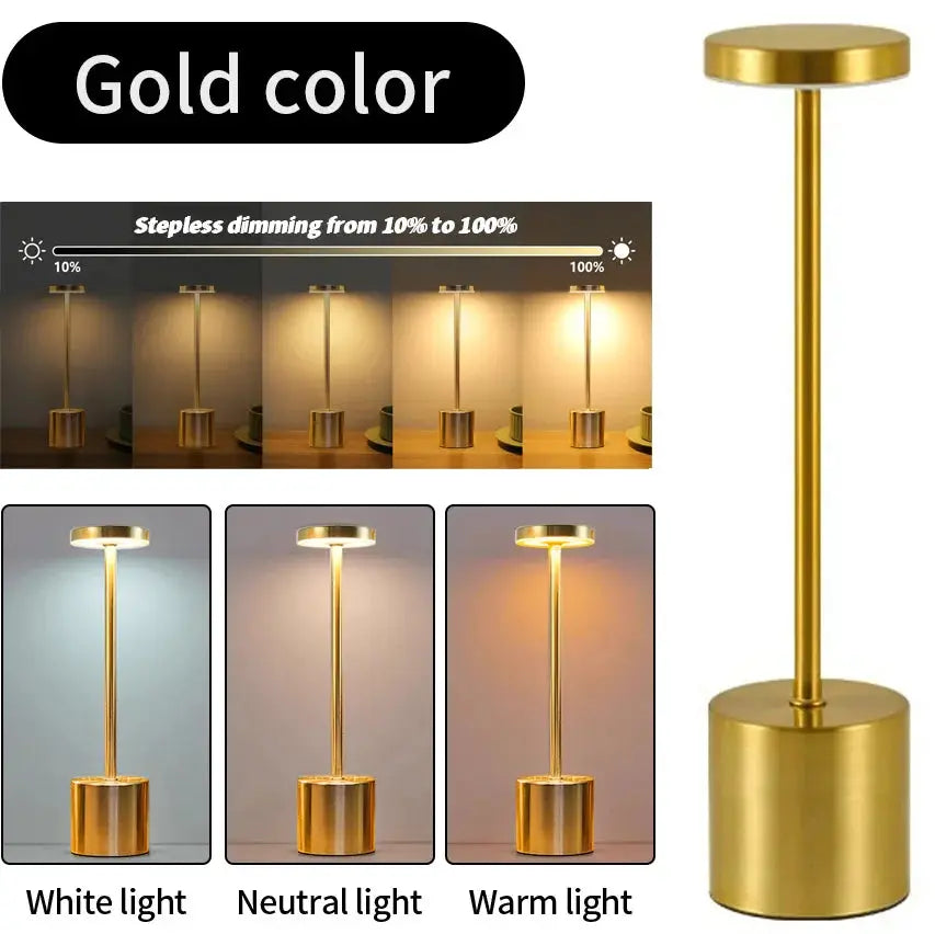 Classic USB Rechargeable Table Lamp Night Light Stepless Dimming Touch Desk Lamp With 3 Color Temperatures Bedside Decor