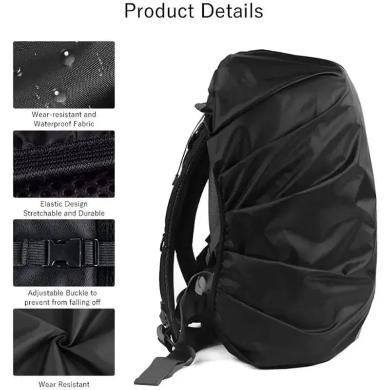 Reflective waterproof backpack rain cover showcasing its sleek design and waterproof fabric features.