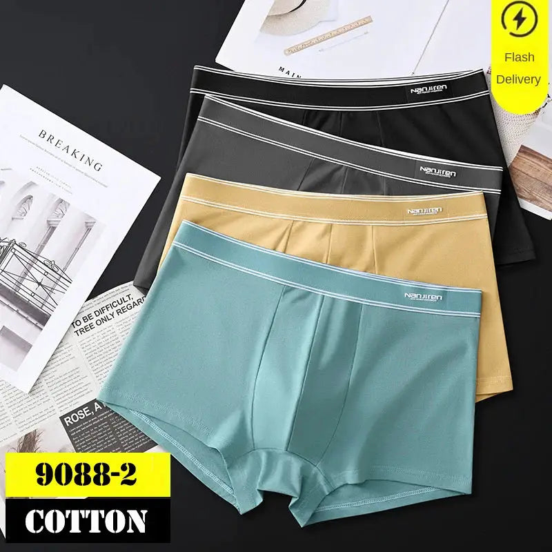 Boxer shorts 4-pack for men in cotton; teal, gold, gray, black with white waistband trim (Simples Market)