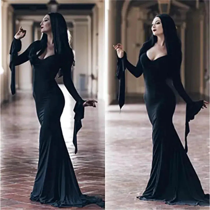 Addams Family Morticia cosplay wig, long black straight heat resistant synthetic hair by Simples Market