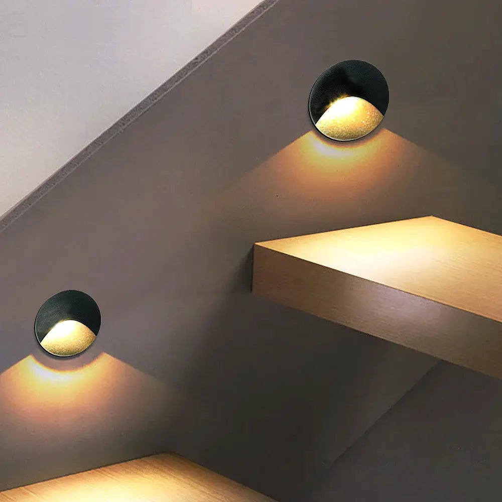 Simples Market outdoor recessed wall lamp, IP65 waterproof 3W LED, warm white, round black fixtures (2)