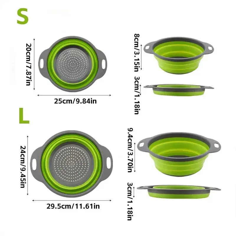 Silicone Folding Drain Basket for Washing Fruits and Vegetables, Collapsible Colander, Foldable Kitchen Strainer