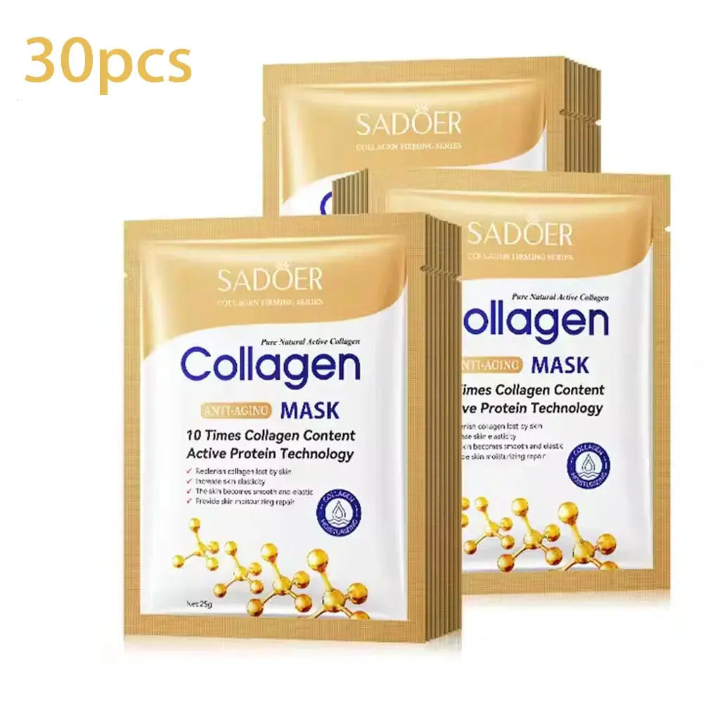 SADOER Collagen Face Mask Sheet Mask For Firming Moisturizing Repair And Brightening Skincare 5 10 20 30 Count