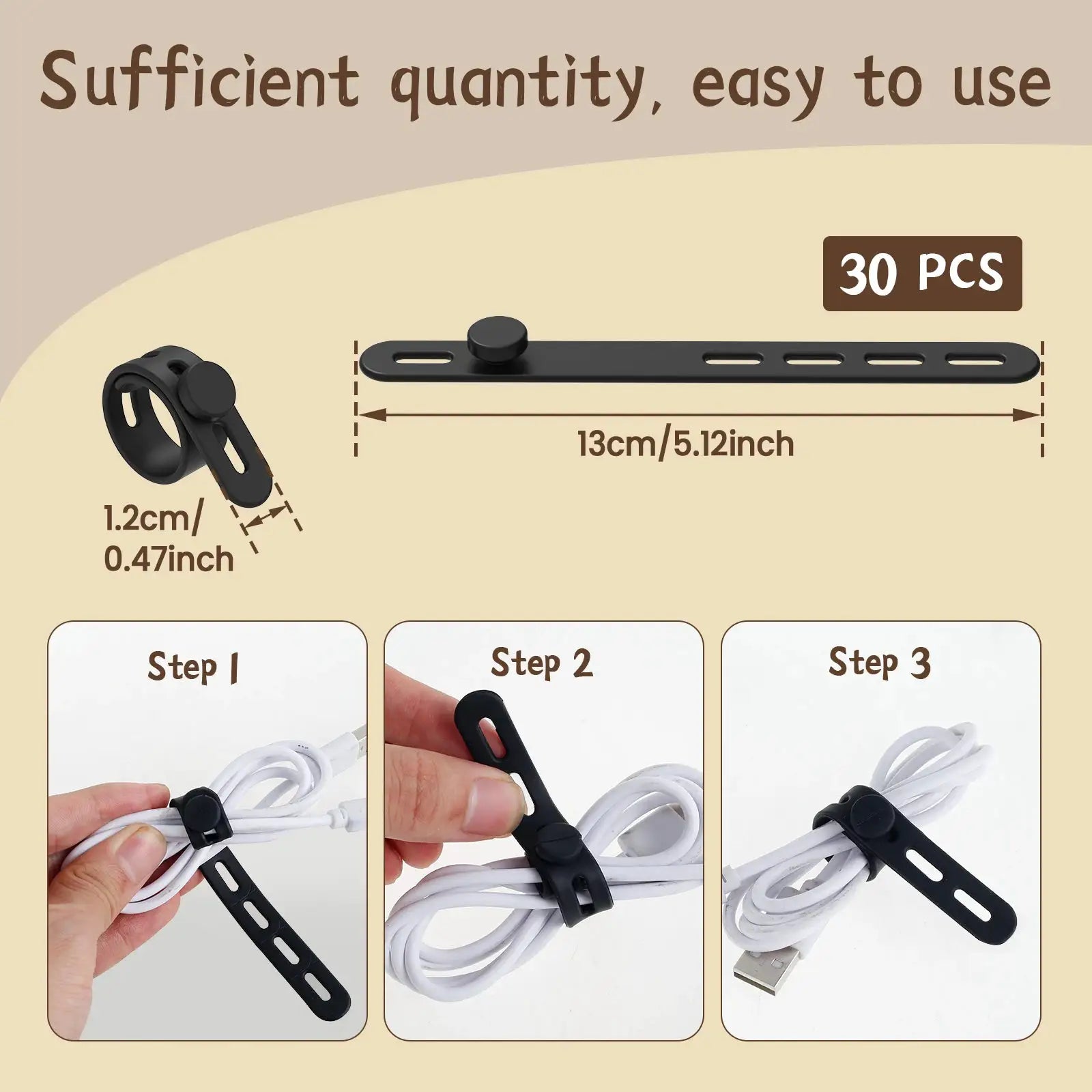 FlexiCord Silicone Cable Ties Set Adjustable Reusable Cord Organizer For Neat Tangle Free Cables