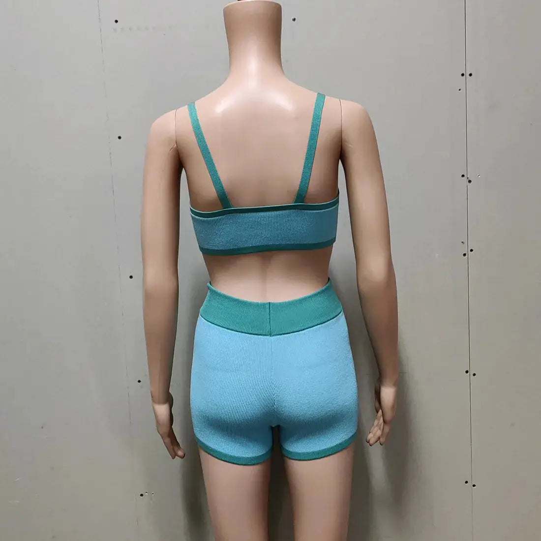 Tossy Summer Contrast Knit Halter Top And Short Trousers Set Y2K Women