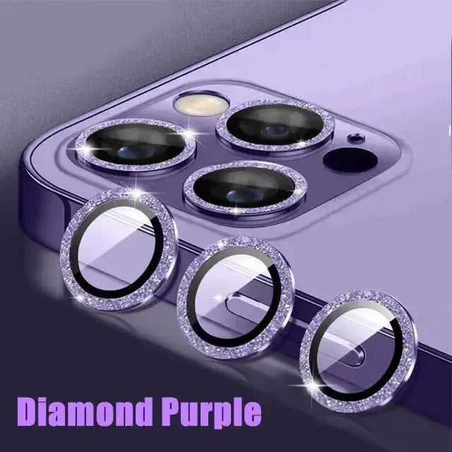 Camera lens protectors 3-pack by Simples Market with diamond purple rings for iPhone back lenses