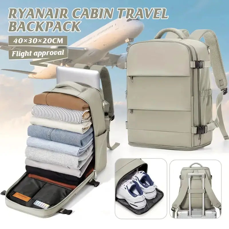 Simples Market Ryanair cabin travel backpack beige 40x30x20 cm with laptop sleeve