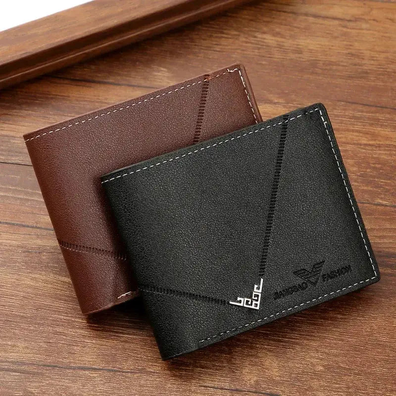Slim leather wallets for men with RFID blocking, black and brown bifold front-pocket designs; 2-pack by Simples Market