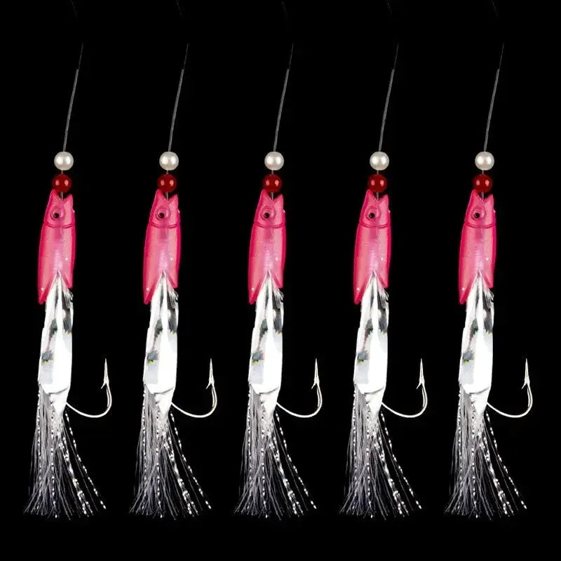 5 Piece Silverskin Lures Set Multi Color Imitation Fish Shrimp Bait With Crystal Barbed Hook For Freshwater Saltwater