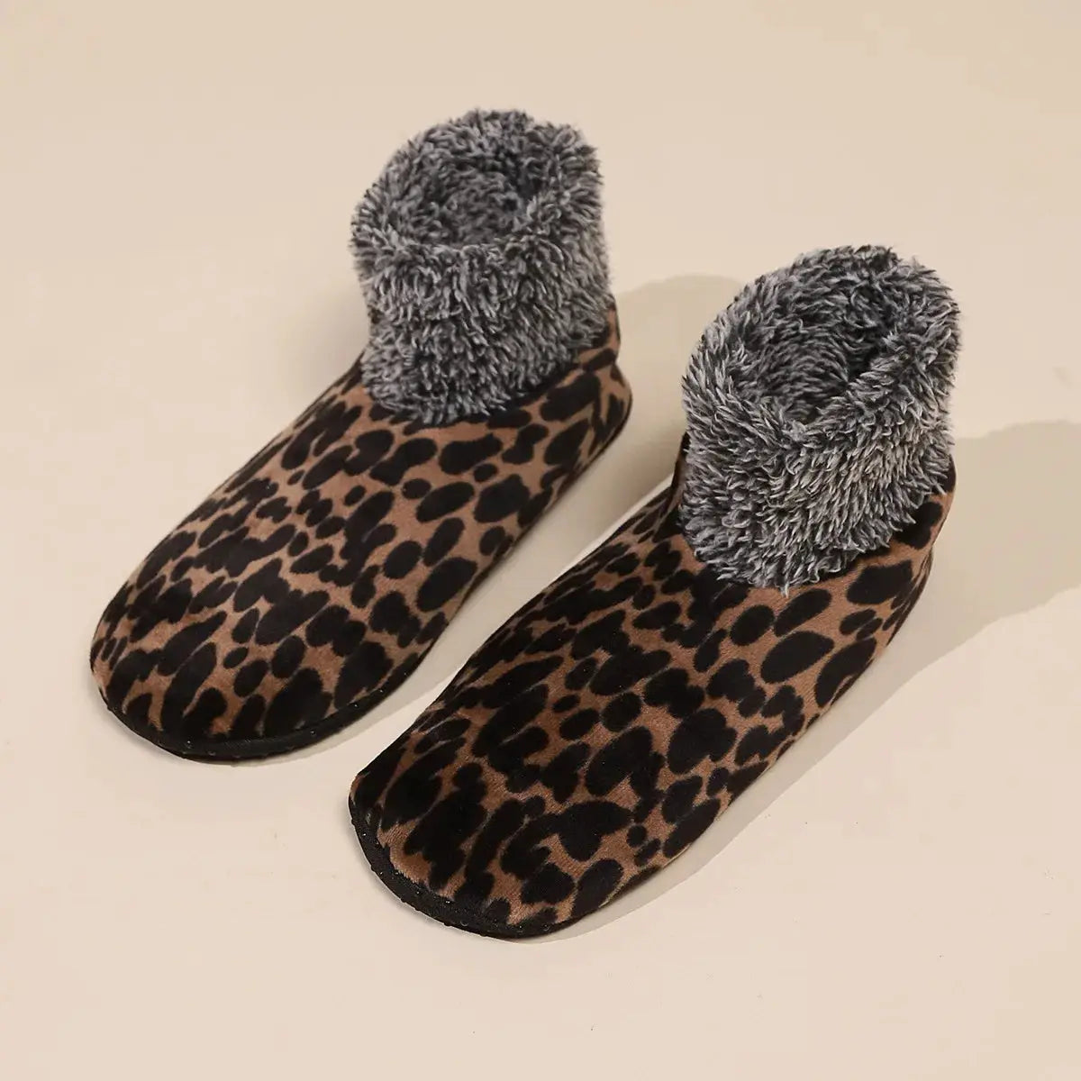 CozyNest Unisex Leopard Print Floor Socks With Non Slip Soles For Warm Home Comfort In Fall And Winter