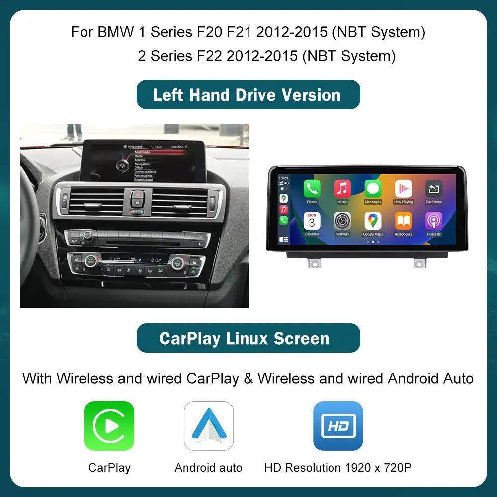 Simples Market BMW CarPlay/Android Auto multimedia display kit; left-hand drive version, two displays shown