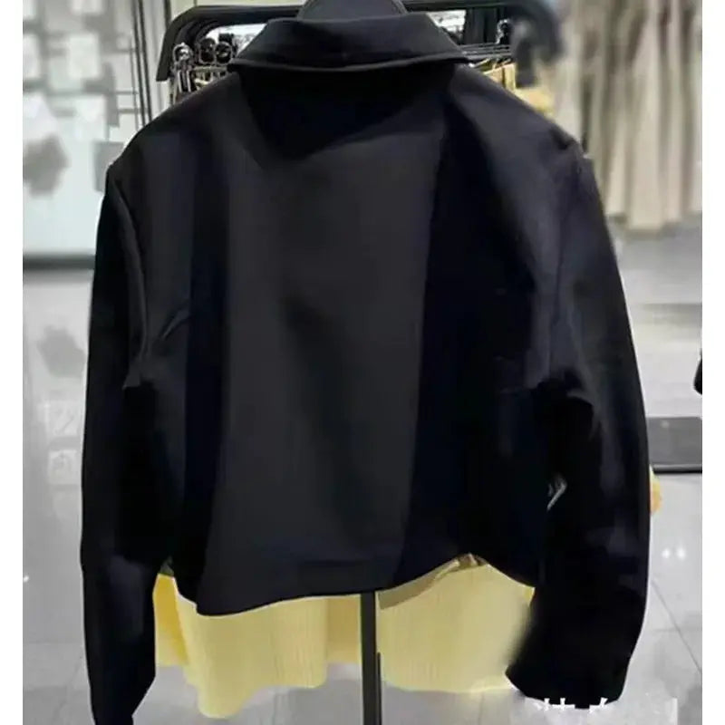 2024 New Women Patchwork Black White Baggy Pants Short Jacket Set