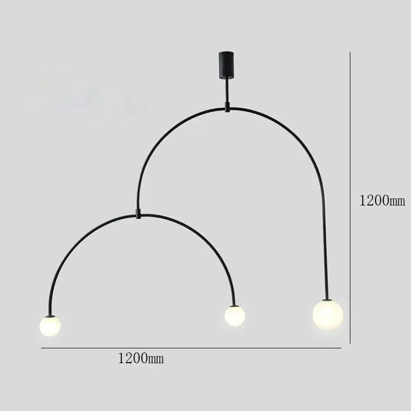 Nordic Minimalist Chandelier by Simples Market, black metal double-arched pendant with three globe bulbs